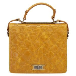 Chanel Rita Top Handle Flap Bag Quilted Aged Calfskin Yellow Leather Handbag